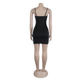 Women sexy beaded suspender elastic bodycon dress