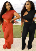 Women sexy asymmetrical Solid Top and Pant two-piece set Women sexy asymmetrical Solid Top and Pant two-piece set