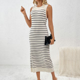 Spring And Summer Slim Women's Striped Knitting Sleeveless Fashion Long Dress