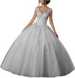 Bride Princess Fantasy Chic V-Neck Puffy Wedding Dress（Processing time need 3-6 days）