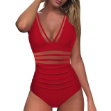 Women One-Piece Mesh Patchwork Swimsuit