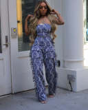 Women Sexy lace-up bra top and tassel trousers jacquard two-piece set