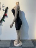 Women sexy beaded suspender elastic bodycon dress