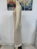 Spring And Summer Slim Women's Striped Knitting Sleeveless Fashion Long Dress