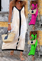 Summer Women Fashion Color Matching Strap Holidays Dress