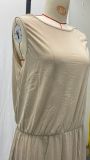 Summer Women's Trendy Retro Round Neck Sleeveless Slit Solid Color Casual Dress