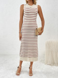 Spring And Summer Slim Women's Striped Knitting Sleeveless Fashion Long Dress