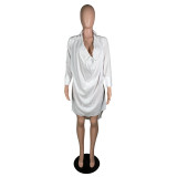 Women's nightclub low cut deep v sexy solid color dress