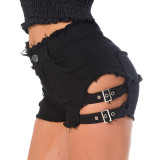 Women summer Letter Ripped Denim shorts