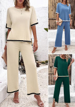 Women Chic Casual Short Sleeve Knitting Top and Pant Two-piece Set Women Chic Casual Short Sleeve Knitting Top and Pant Two-piece Set