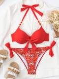Women printed bikini Lace-Up Two Pieces swimsuit