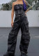 High street strapless pocket Cargo denim overalls jumpsuit