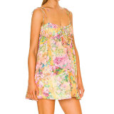 Summer Women chic print tie ruffle dress