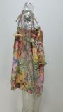 Summer Women chic print tie ruffle dress