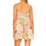 Summer Women chic print tie ruffle dress