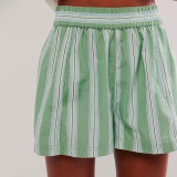 Summer Women Striped Casual Pocket Beach Shorts