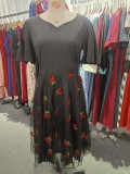 Summer Wear Embroidered Mesh Patchwork Midi A-Line Dress Women's Clothing