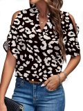 Women's Summer Solid Color V-Neck Cutout Short Sleeves Chic Fashion Women's Top