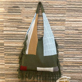 Fringed Women Patchwork Knitting Handbag Single Shoulder Bag Retro Knitting Bag