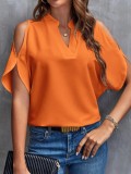 Women's Summer Solid Color V-Neck Cutout Short Sleeves Chic Fashion Women's Top