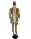 Women's Sexy Hollow See-Through Turndown Collar Knitting Two Piece Shorts Set
