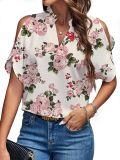 Women's Summer Solid Color V-Neck Cutout Short Sleeves Chic Fashion Women's Top