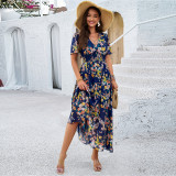 Women's Spring And Summer Chic Print Short Sleeve Slim Waist Dress