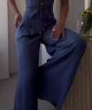 Summer Sexy Hollow Lace-Up Top Wide-Leg Pants Casual Two Piece Set