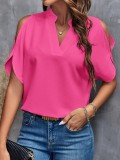 Women's Summer Solid Color V-Neck Cutout Short Sleeves Chic Fashion Women's Top