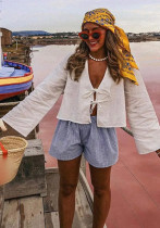 Women's Deep V Bell Bottom Sleeve Lace-Up Tops