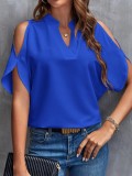 Women's Summer Solid Color V-Neck Cutout Short Sleeves Chic Fashion Women's Top