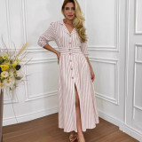 Summer Fashion Stripe Print Elegant Chic Shirt Dress