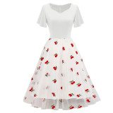 Summer Wear Embroidered Mesh Patchwork Midi A-Line Dress Women's Clothing