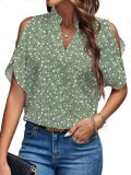 Women's Summer Solid Color V-Neck Cutout Short Sleeves Chic Fashion Women's Top