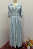 Summer Fashion Stripe Print Elegant Chic Shirt Dress