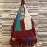 Fringed Women Patchwork Knitting Handbag Single Shoulder Bag Retro Knitting Bag