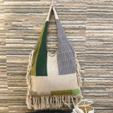 Fringed Women Patchwork Knitting Handbag Single Shoulder Bag Retro Knitting Bag