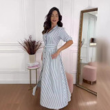 Summer Fashion Stripe Print Elegant Chic Shirt Dress