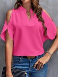 Women's Summer Solid Color V-Neck Cutout Short Sleeves Chic Fashion Women's Top