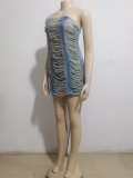 Women Sexy Washed Ripped Denim Dress
