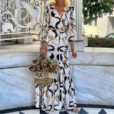 Women Printed Long Sleeve Beach Holidays Maxi Dress