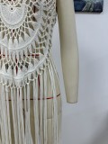 Women Summer Sexy Strap Beach Cover-up Solid Knitting Dress