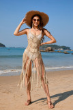 Women Summer Sexy Strap Beach Cover-up Solid Knitting Dress