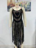 Women Summer Sexy Strap Beach Cover-up Solid Knitting Dress