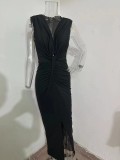 Women Autumn Leopard Printed Slit Sexy Long Dress