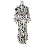 Women Printed Long Sleeve Beach Holidays Maxi Dress