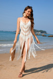 Women Summer Sexy Strap Beach Cover-up Solid Knitting Dress