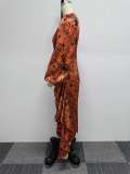 Sexy Printed Ruffled Balloon Sleeve Slim Long Sleeve Bodycon Dress