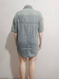 Women Casual Summer Street Denim Loose Short Sleeve Shirt