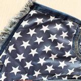 Women American Flag Ripped Tassel Denim Shorts